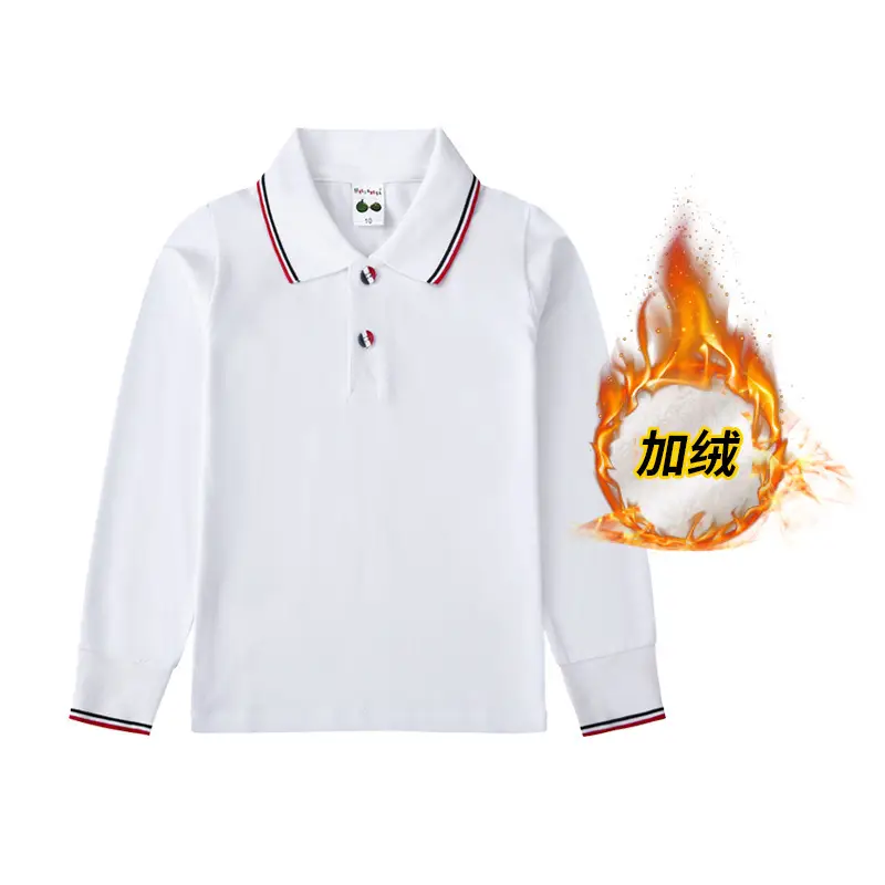 White Long Sleeve Polo Shirt for Boys Girls Plus Size - Image 4