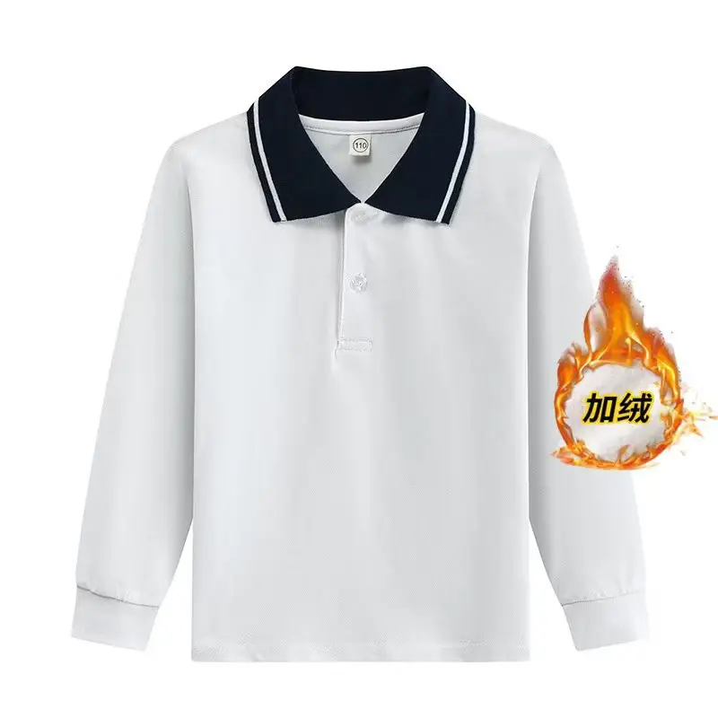 White Long Sleeve Polo Shirt for Boys Girls Plus Size - Image 7