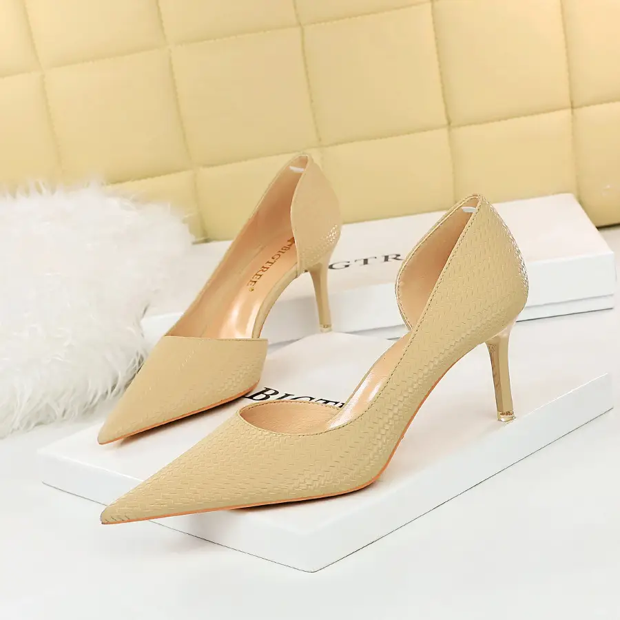Beige Pointed Heel Women's High Heels - Image 9