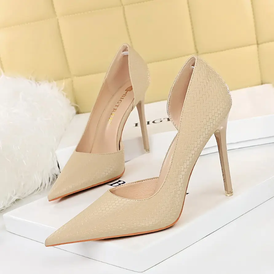 Beige Pointed Heel Women's High Heels - Image 5