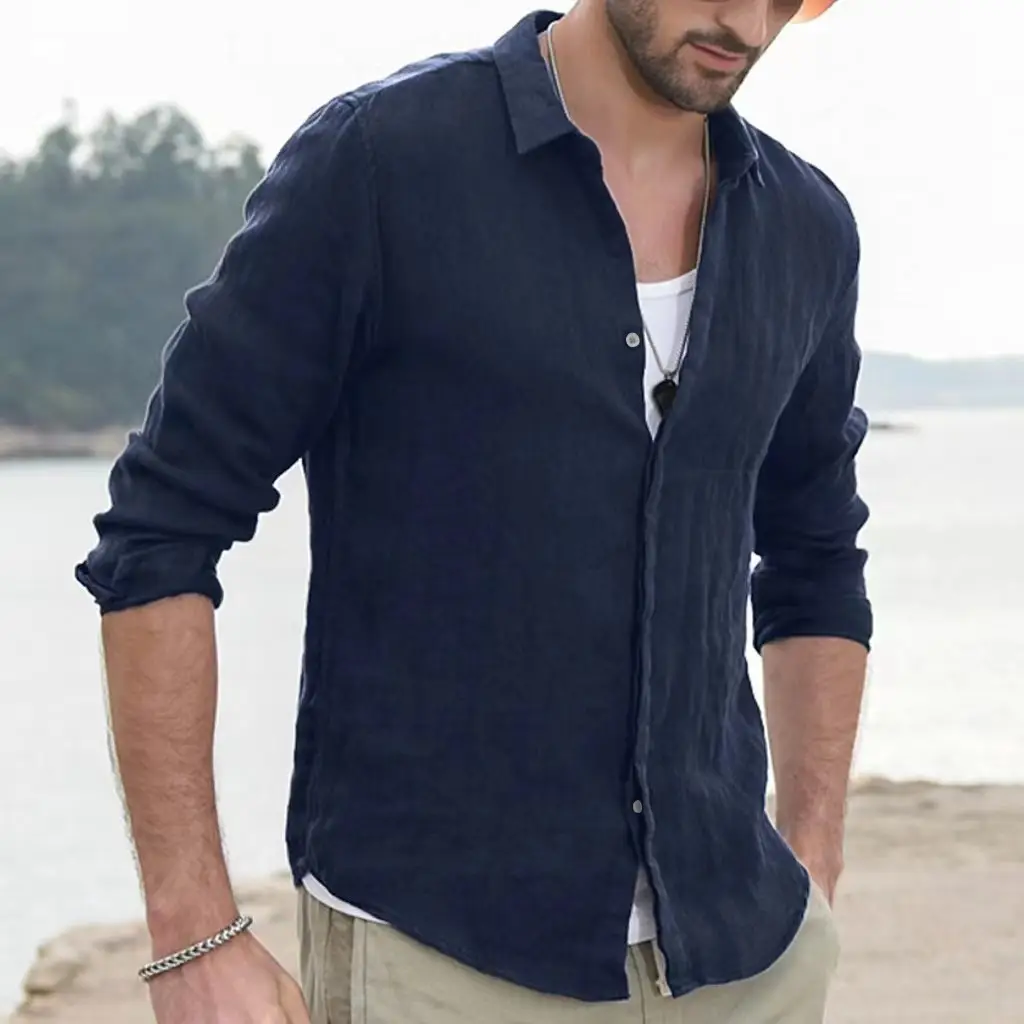 Men Pure Cotton Long Sleeve Shirt Light Blue