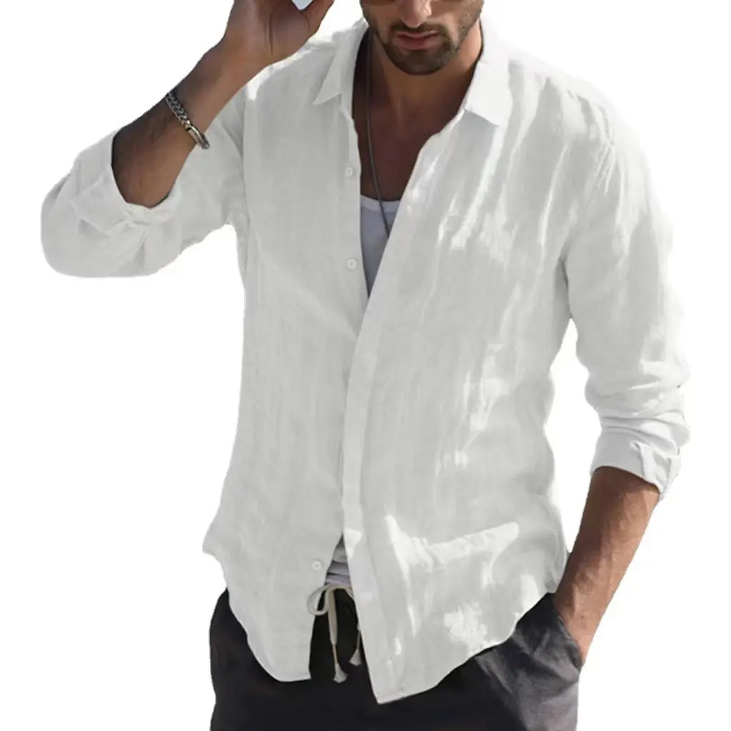 Men Pure Cotton Long Sleeve Shirt Light Blue