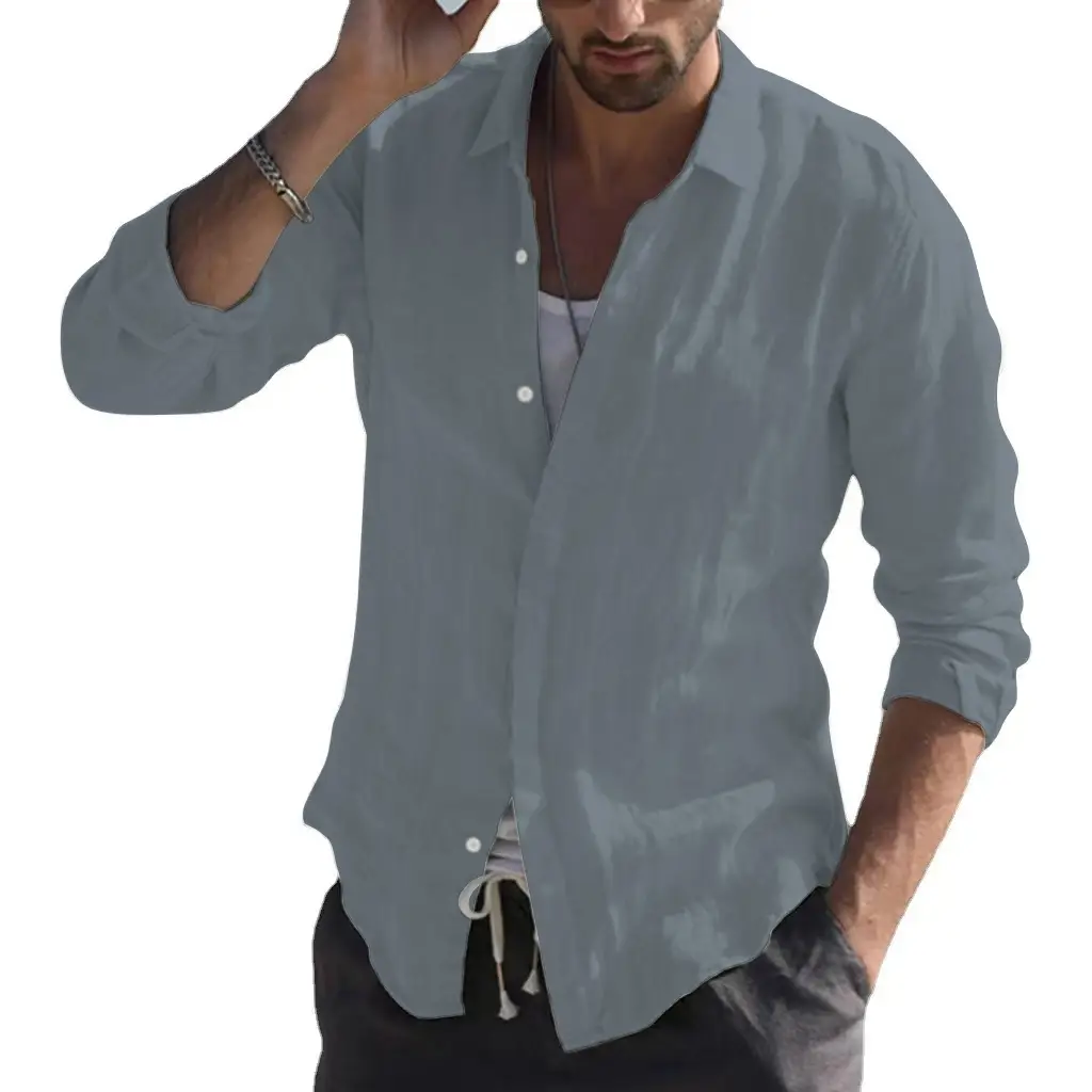 Men Pure Cotton Long Sleeve Shirt Light Blue