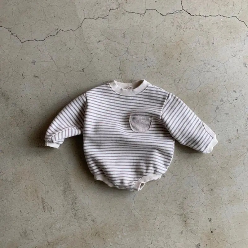 Korean Style Striped Baby Round Neck Bag Fart One-Piece Romper - Image 8