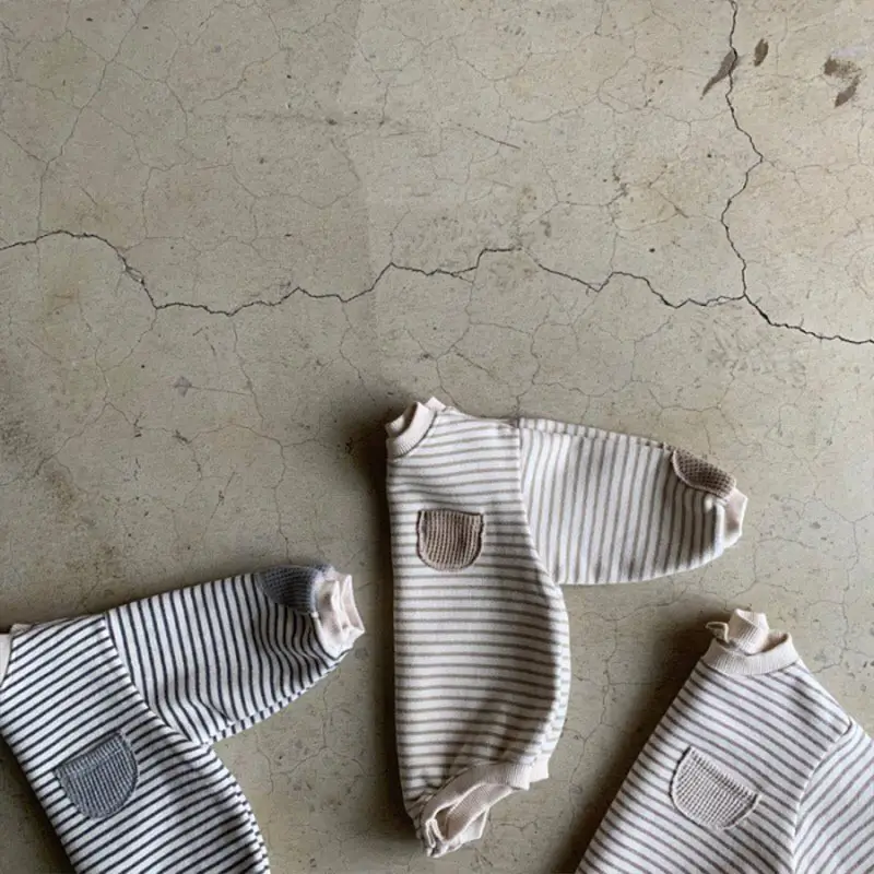 Korean Style Striped Baby Round Neck Bag Fart One-Piece Romper — feature 10