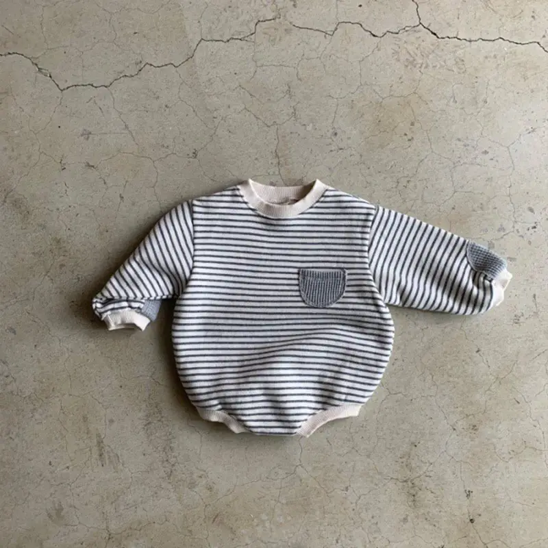 Korean Style Striped Baby Round Neck Bag Fart One-Piece Romper — feature 12