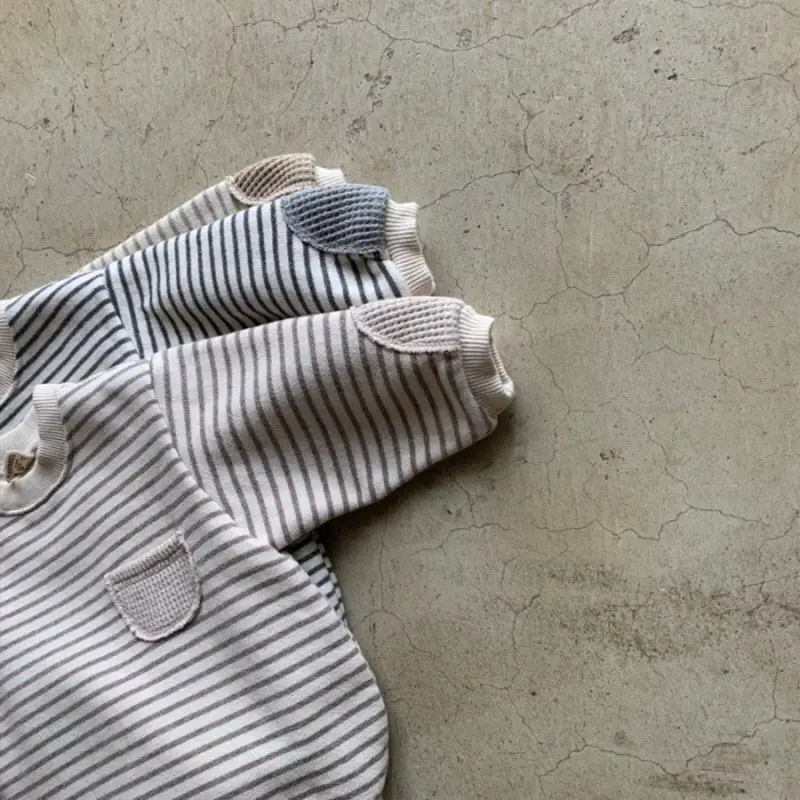 Korean Style Striped Baby Round Neck Bag Fart One-Piece Romper — feature 13