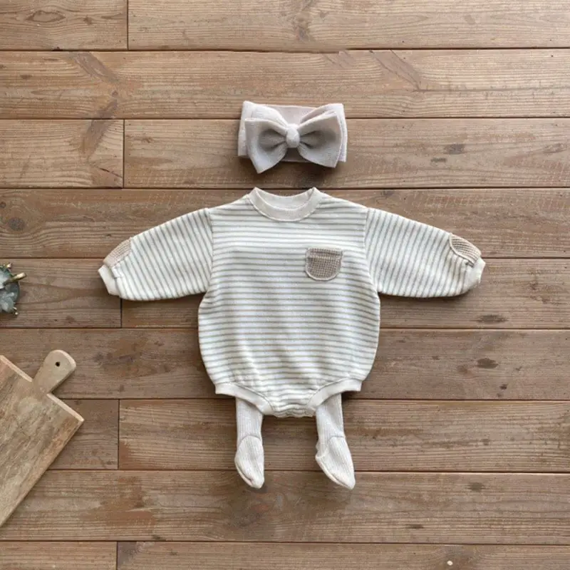 Korean Style Striped Baby Round Neck Bag Fart One-Piece Romper — feature 15