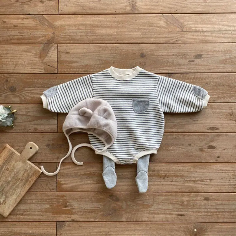 Korean Style Striped Baby Round Neck Bag Fart One-Piece Romper — feature 16