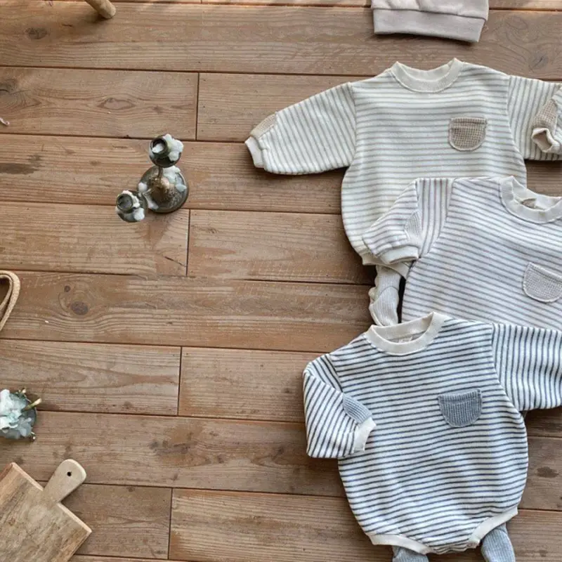 Korean Style Striped Baby Round Neck Bag Fart One-Piece Romper — feature 7