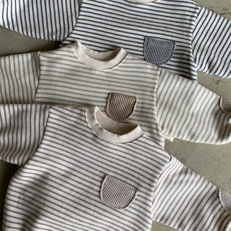 Korean Style Striped Baby Round Neck Bag Fart One-Piece Romper — feature 9