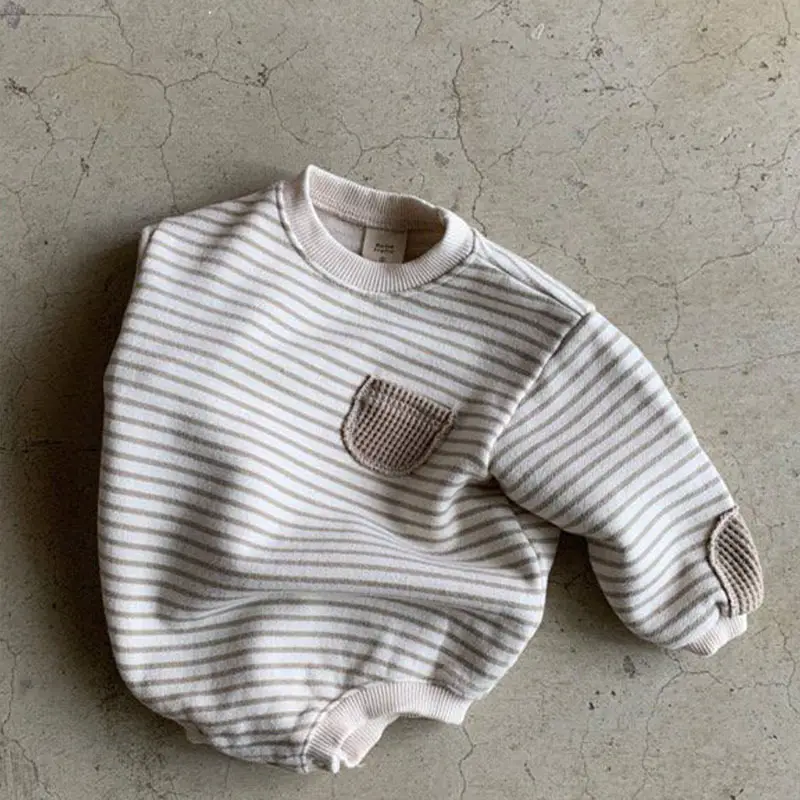 Korean Style Striped Baby Round Neck Bag Fart One-Piece Romper — feature 14
