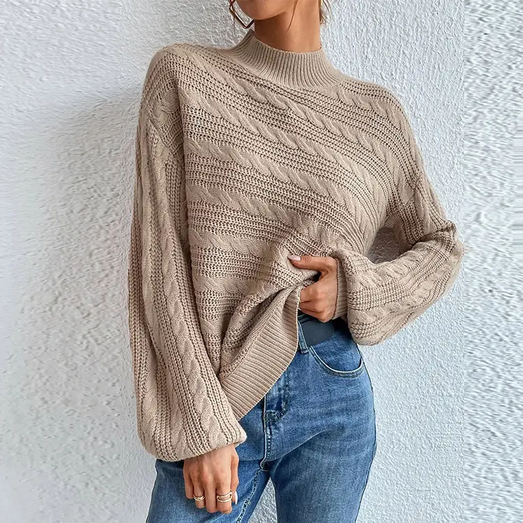 2023 Grey Twist Turtleneck Women Sweater - Image 3
