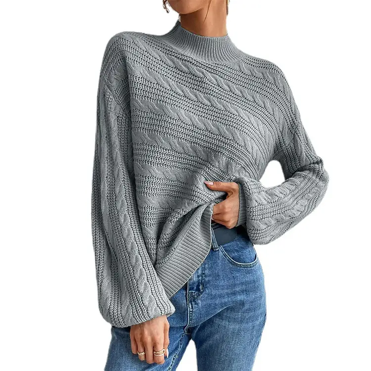 2023 Grey Twist Turtleneck Women Sweater - Image 7