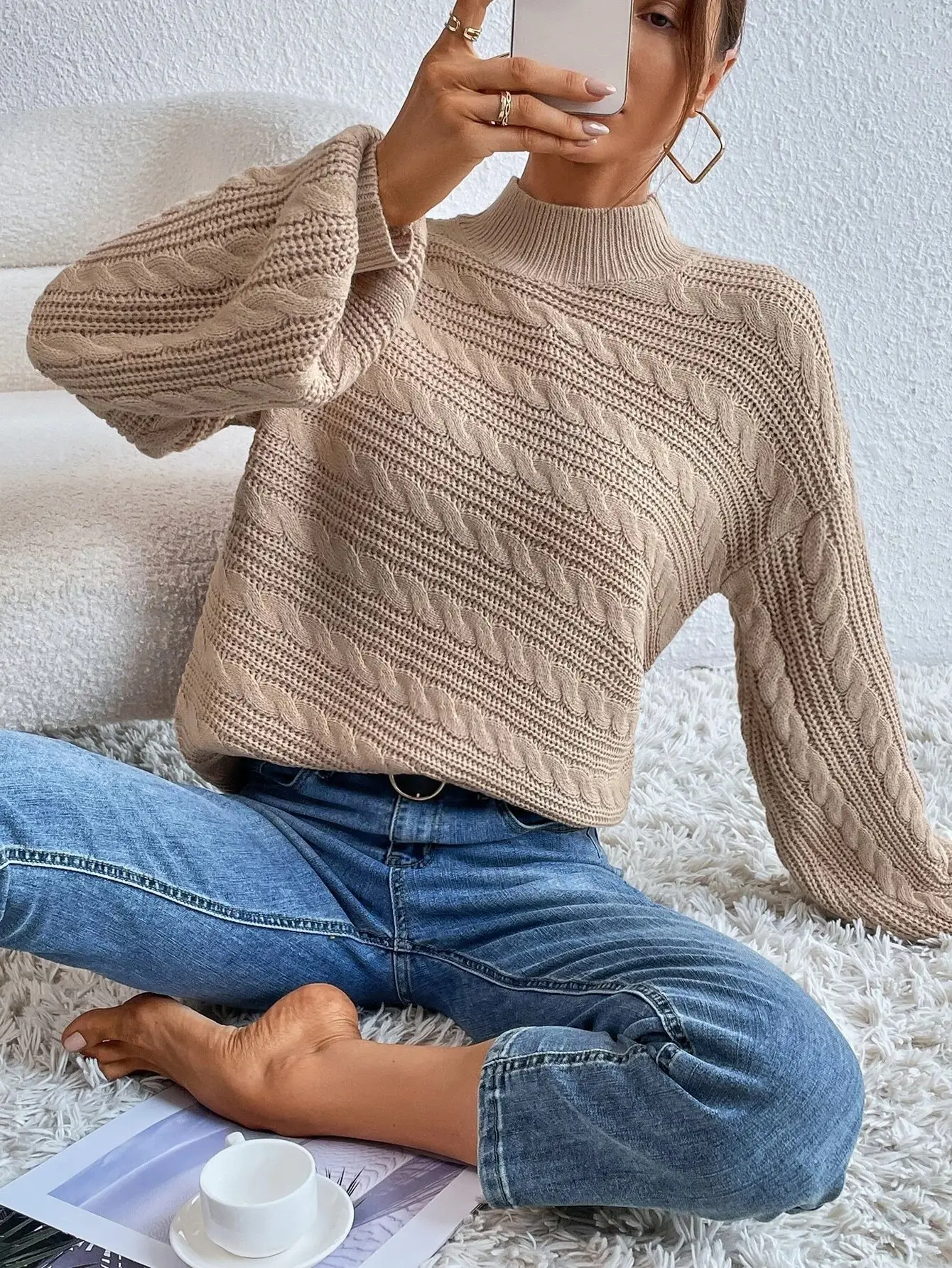 2023 Grey Twist Turtleneck Women Sweater — feature 13