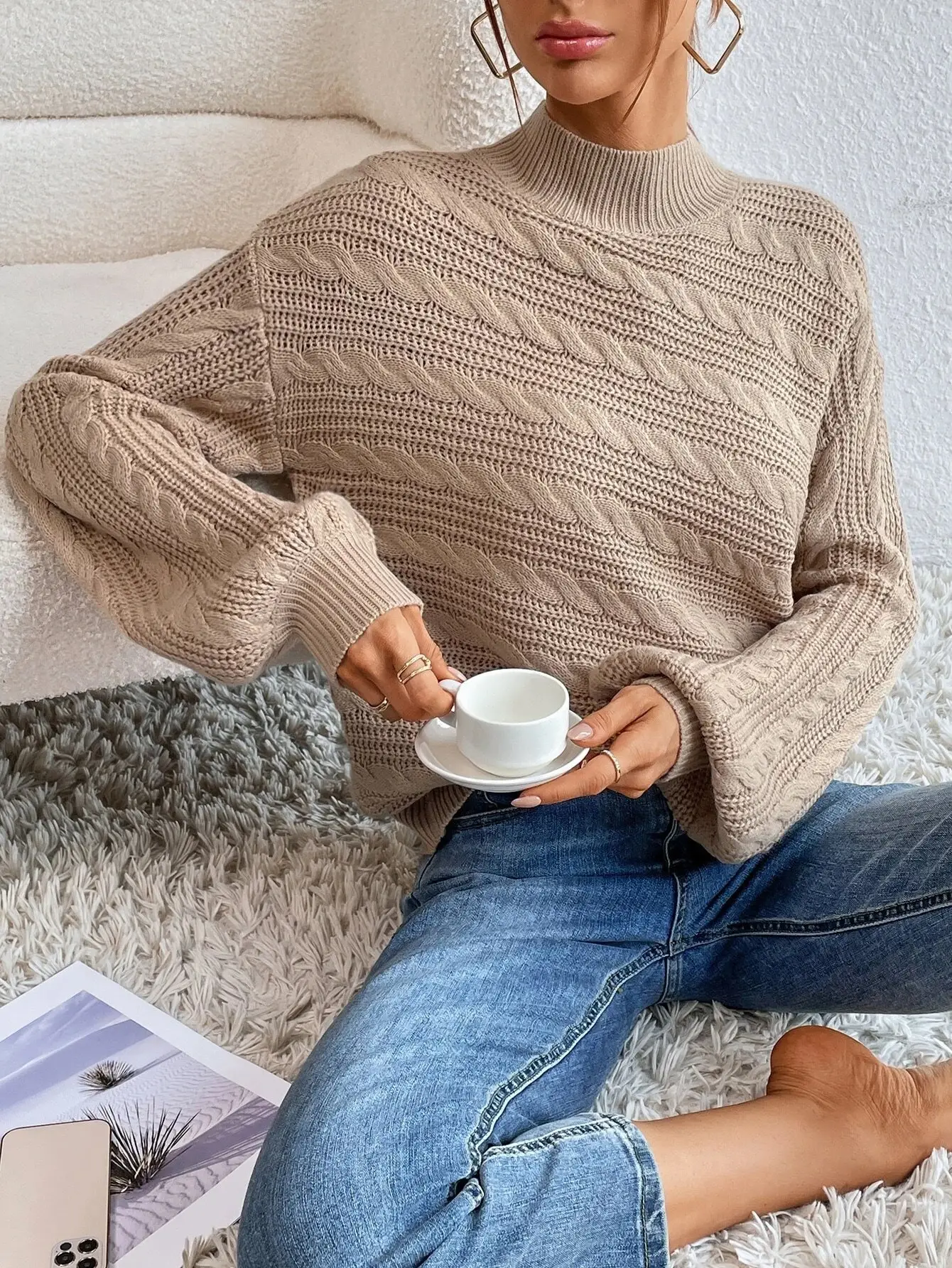 2023 Grey Twist Turtleneck Women Sweater — feature 14