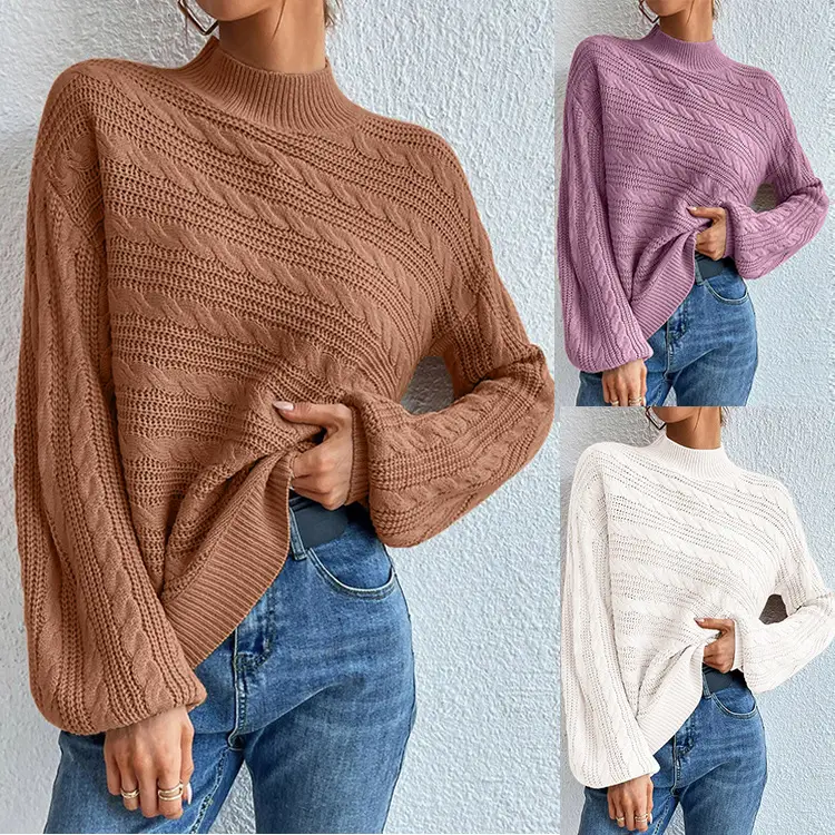 2023 Grey Twist Turtleneck Women Sweater — feature 4