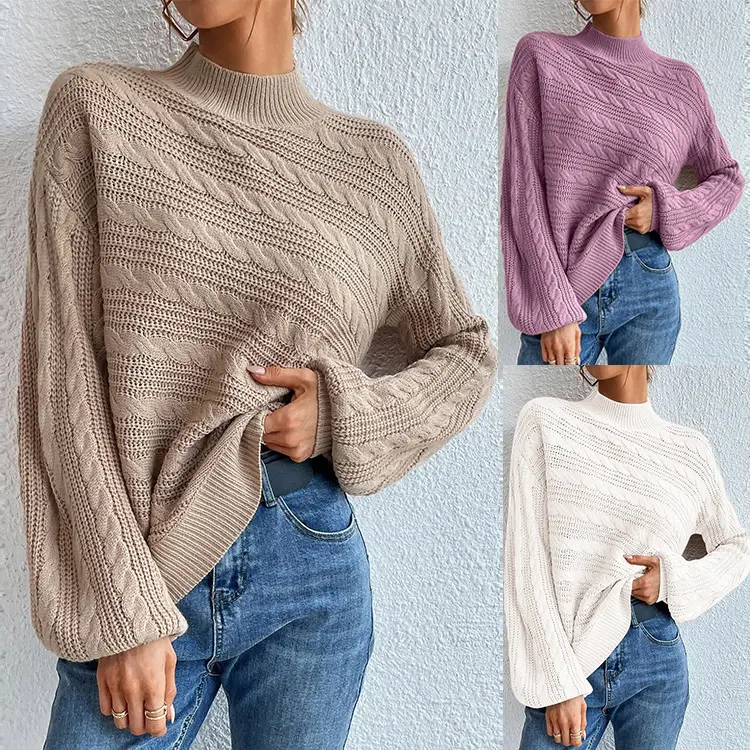 2023 Grey Twist Turtleneck Women Sweater — feature 5