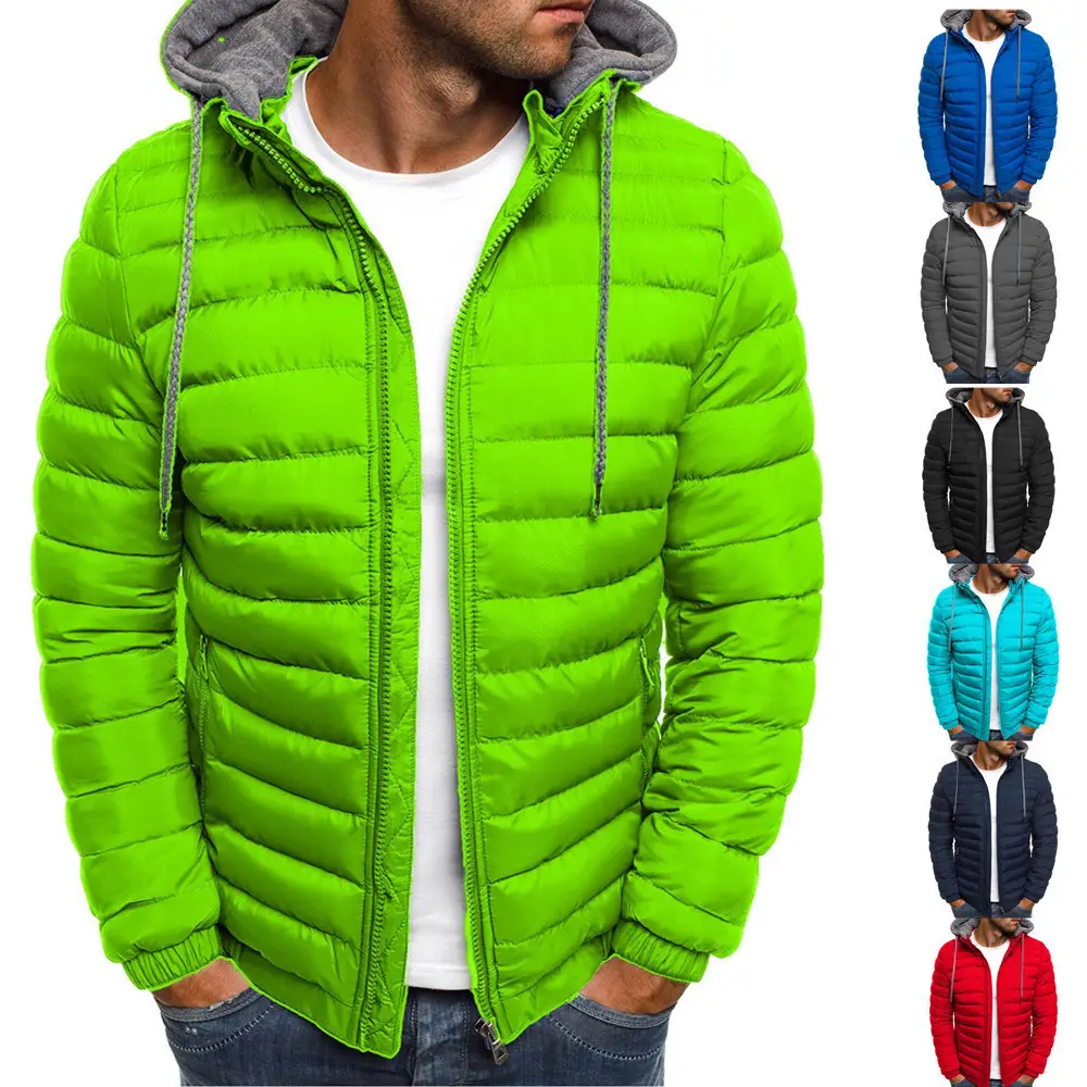Men's 2022 Green Hooded Cotton Puffer Coat - Image 6