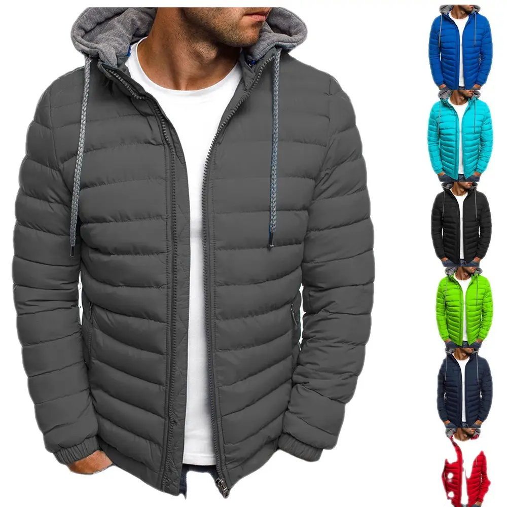 Men's 2022 Green Hooded Cotton Puffer Coat - Image 9