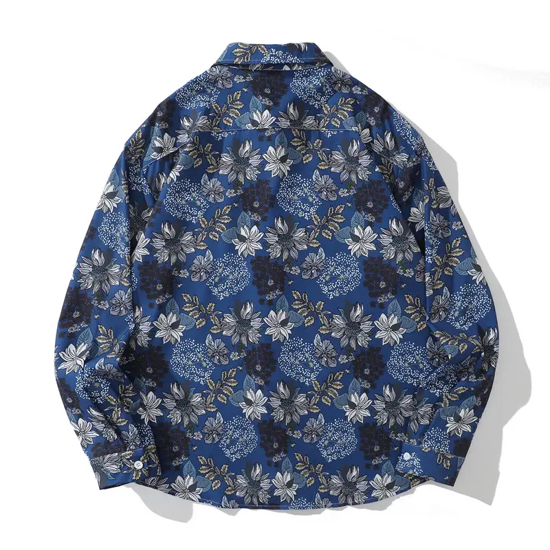 Long Sleeve Floral Shirt for Men Women Blue - Image 2