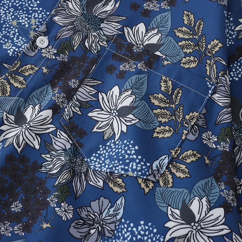 Long Sleeve Floral Shirt for Men Women Blue - Image 4