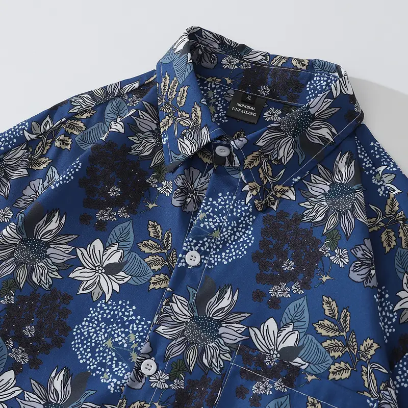 Long Sleeve Floral Shirt for Men Women Blue — feature 4