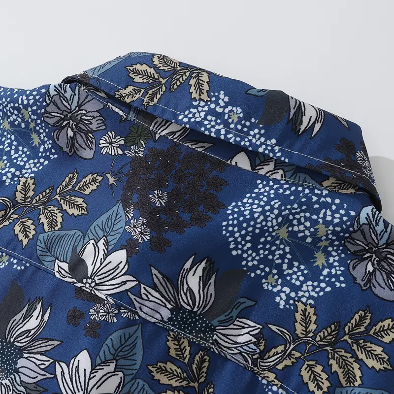 Long Sleeve Floral Shirt for Men Women Blue — feature 5