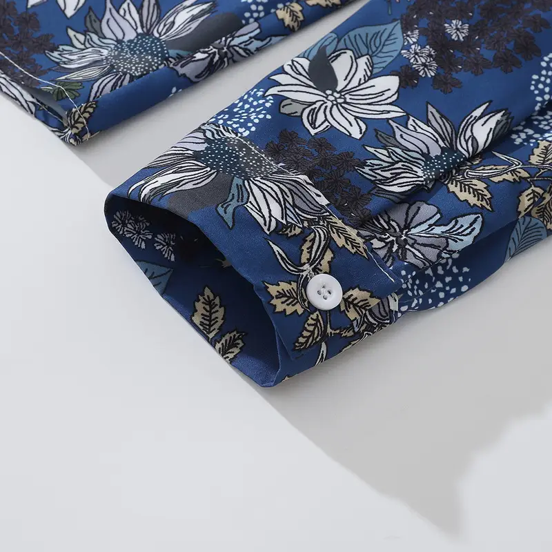 Long Sleeve Floral Shirt for Men Women Blue — feature 9