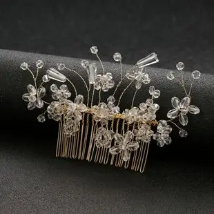 European American Cross Border White Flower Hair Comb with Pearl & Rose Gold — feature 16