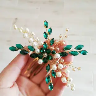 European American Cross Border White Flower Hair Comb with Pearl & Rose Gold — feature 6