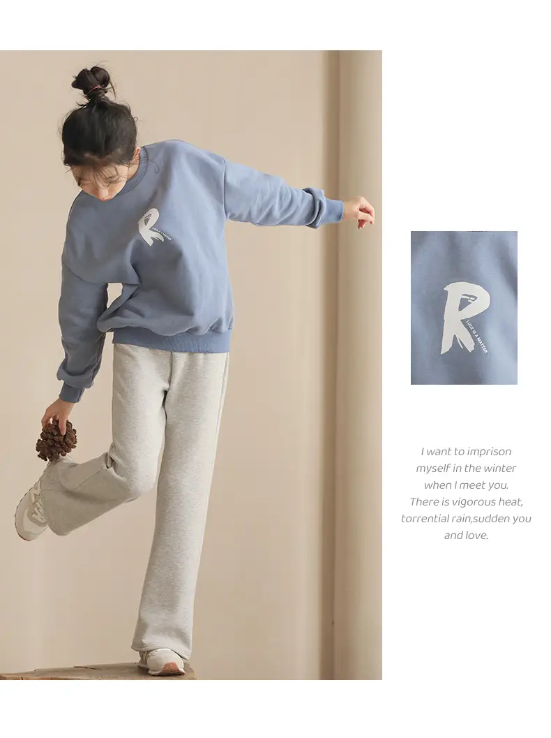 Girls Fleece Lined Round Neck Sweatshirt Blue Medium Large — feature 14