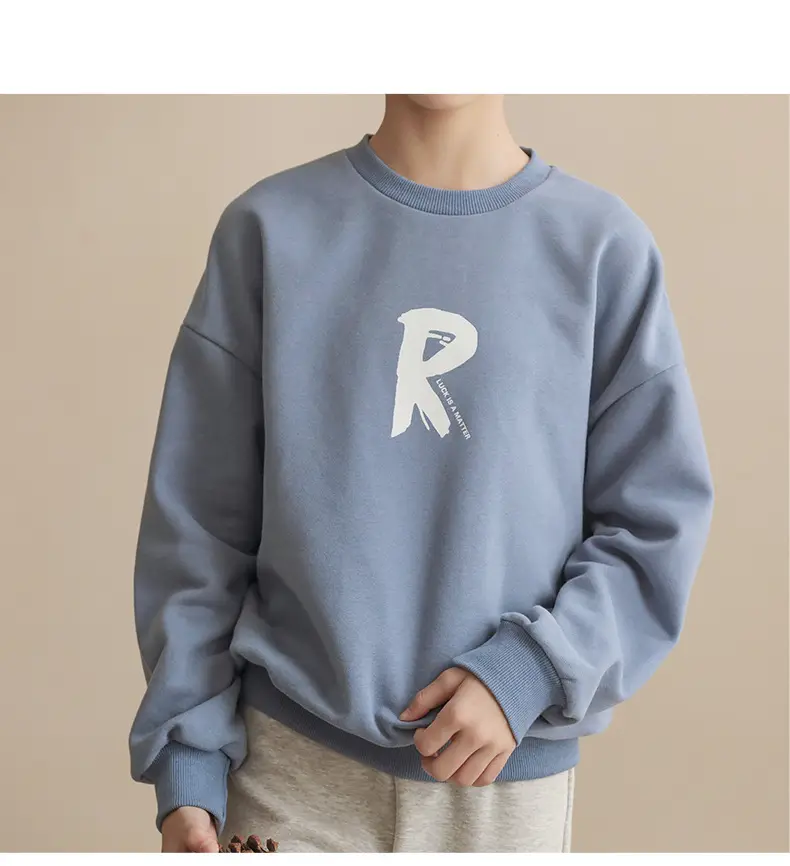Girls Fleece Lined Round Neck Sweatshirt Blue Medium Large — feature 15