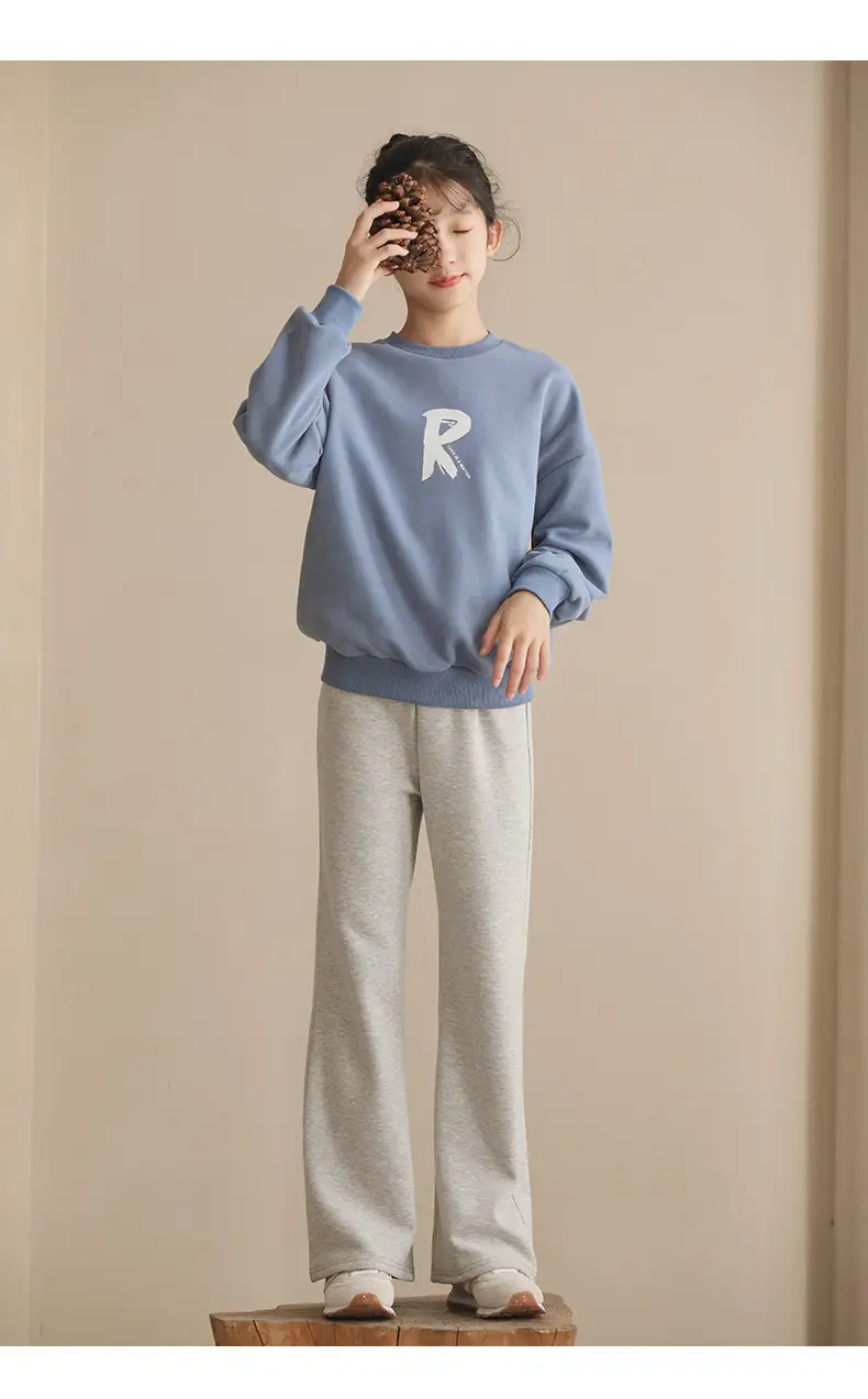 Girls Fleece Lined Round Neck Sweatshirt Blue Medium Large — feature 17