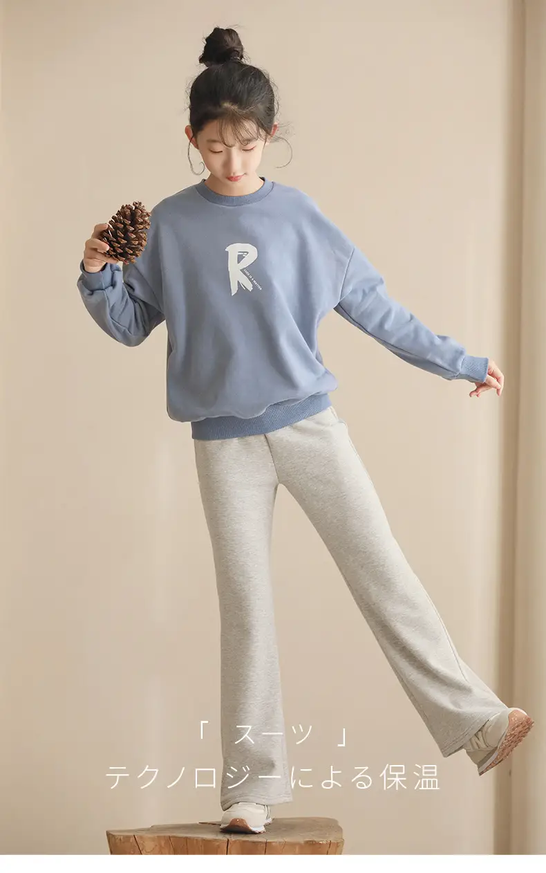 Girls Fleece Lined Round Neck Sweatshirt Blue Medium Large — feature 2