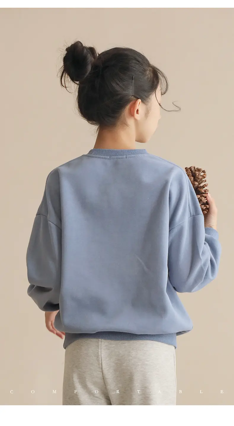 Girls Fleece Lined Round Neck Sweatshirt Blue Medium Large — feature 4