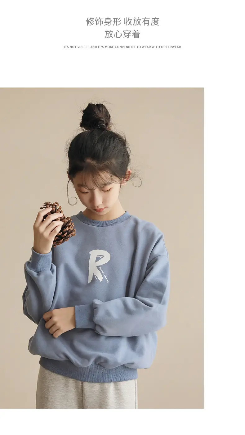 Girls Fleece Lined Round Neck Sweatshirt Blue Medium Large — feature 9