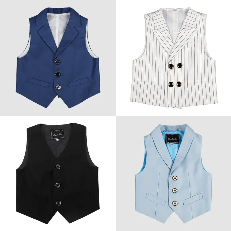 Children's Vests Blue Striped Black Light Button Sleeveless Vest Suit - Image 16