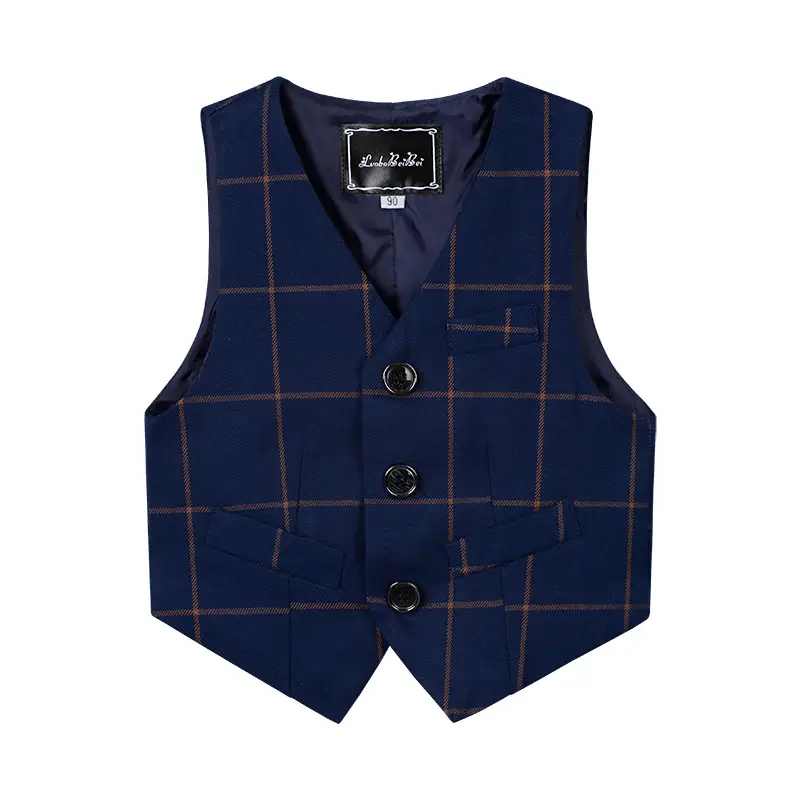 Children's Vests Blue Striped Black Light Button Sleeveless Vest Suit - Image 17