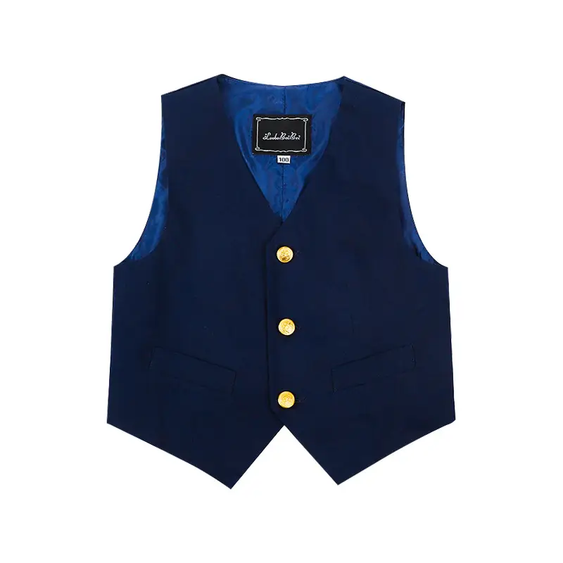 Children's Vests Blue Striped Black Light Button Sleeveless Vest Suit - Image 18