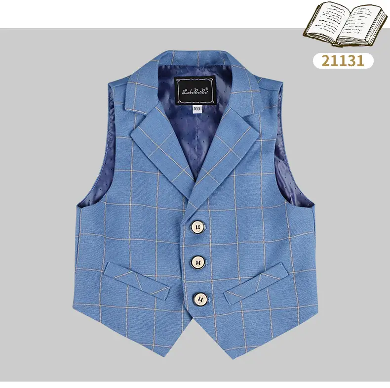 Children's Vests Blue Striped Black Light Button Sleeveless Vest Suit â feature 15