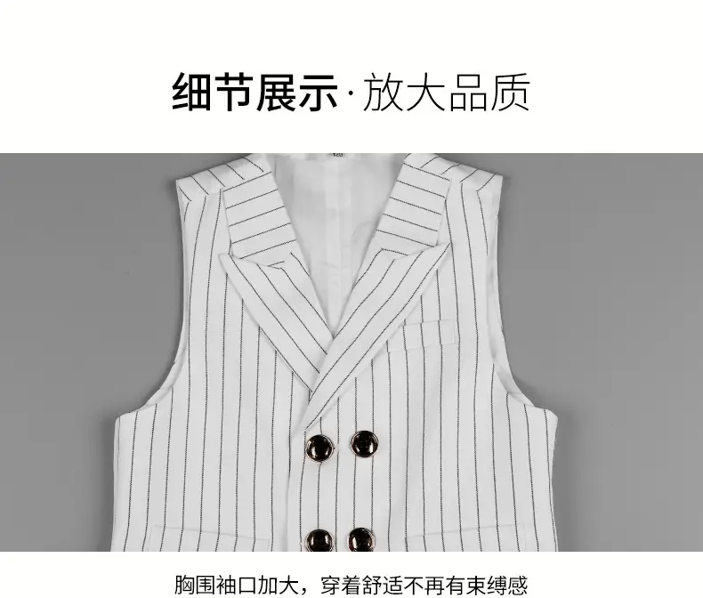 Children's Vests Blue Striped Black Light Button Sleeveless Vest Suit â feature 6