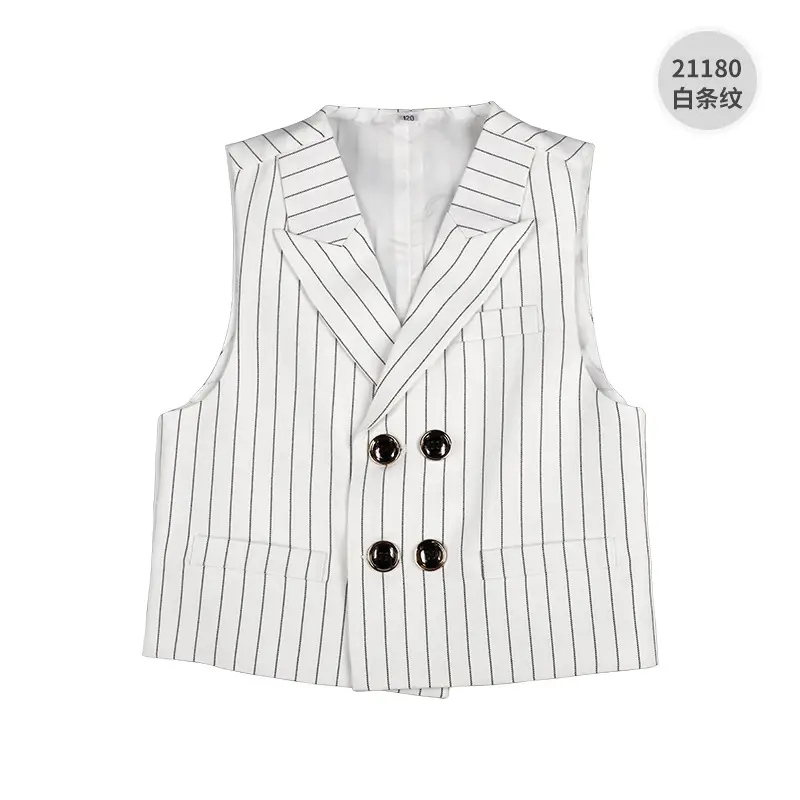 Children's Vests Blue Striped Black Light Button Sleeveless Vest Suit - Image 10