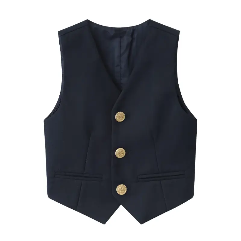 Children's Vests Blue Striped Black Light Button Sleeveless Vest Suit - Image 14