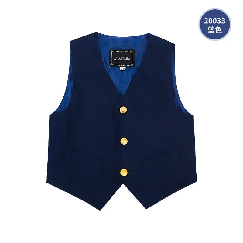 Children's Vests Blue Striped Black Light Button Sleeveless Vest Suit - Image 2