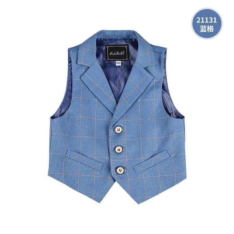 Children's Vests Blue Striped Black Light Button Sleeveless Vest Suit - Image 6