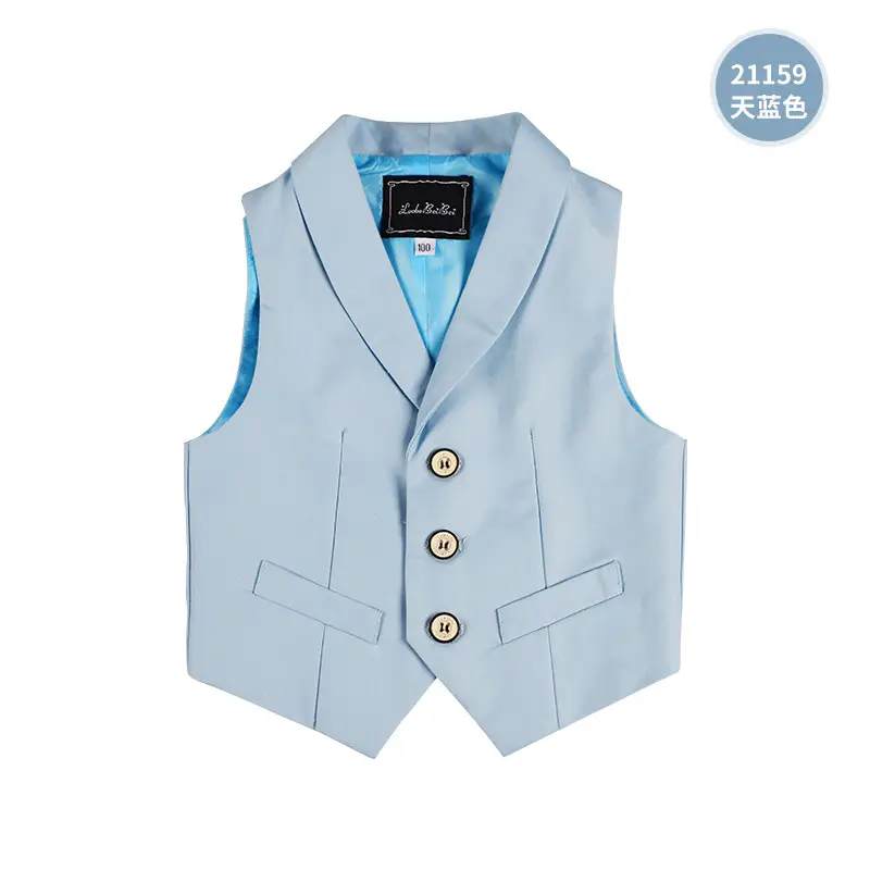 Children's Vests Blue Striped Black Light Button Sleeveless Vest Suit - Image 7