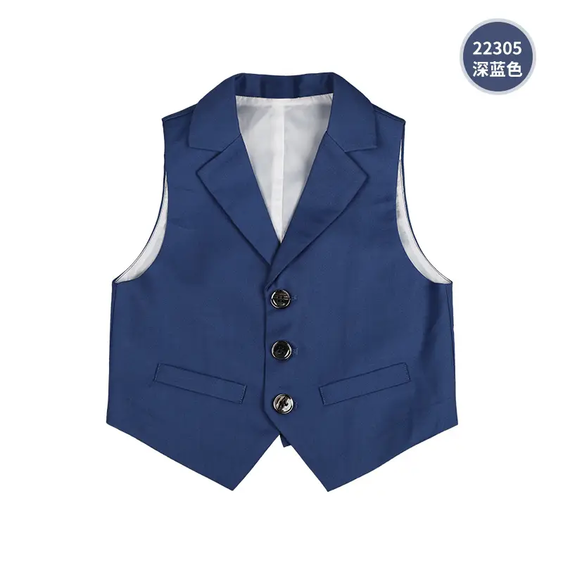 Children's Vests Blue Striped Black Light Button Sleeveless Vest Suit - Image 9
