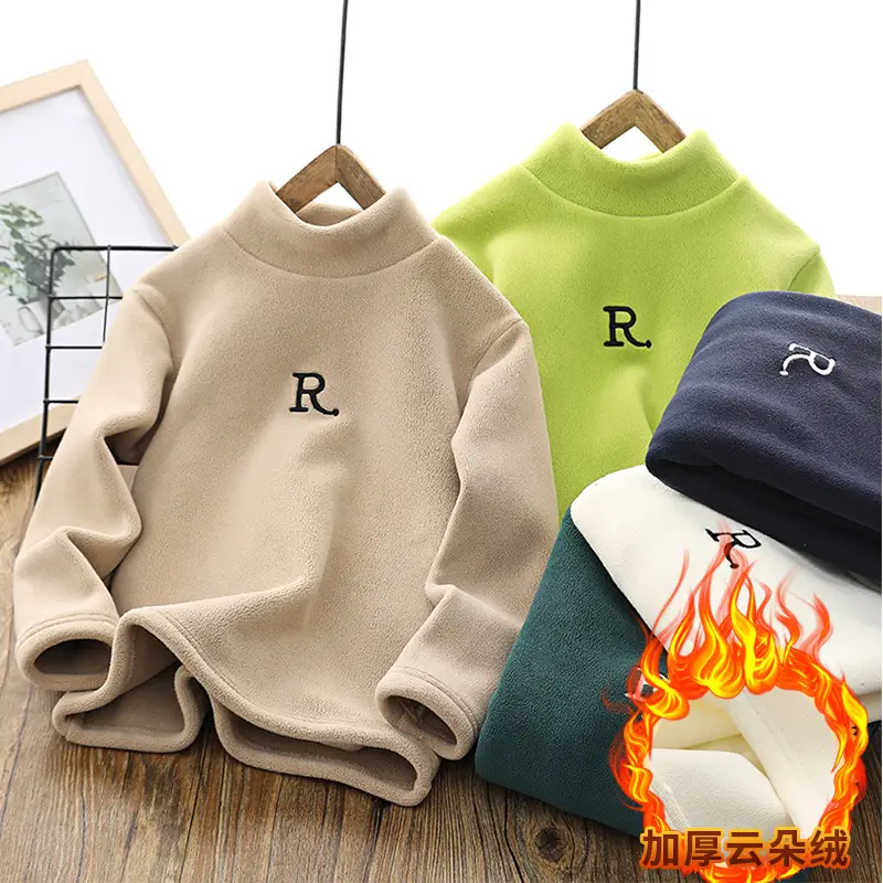 Boys Warm Fleece T-Shirt Set Winter Green Light Blue
