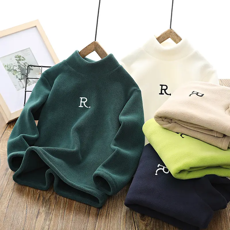 Boys Warm Fleece T-Shirt Set Winter Green Light Blue
